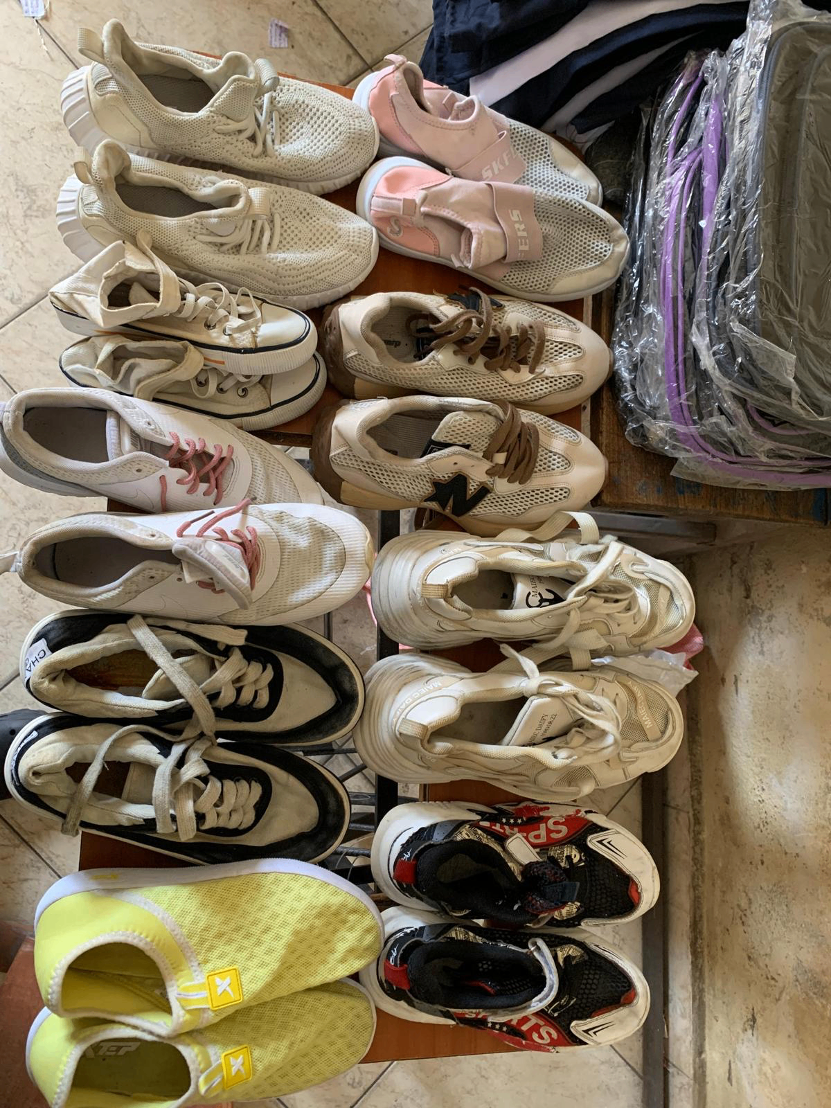 Donated shoes ready for distribution